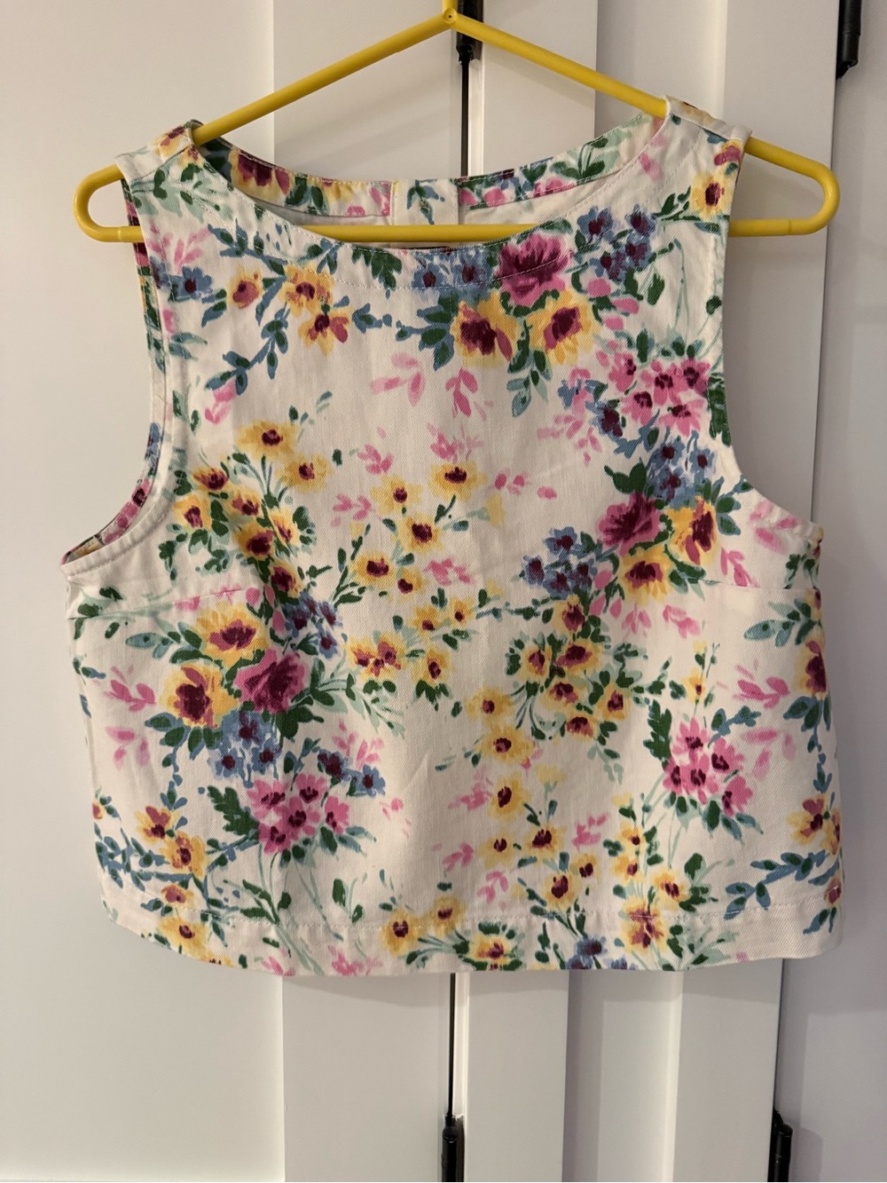 GAP Floral Crop Top - White with Pink, Yellow & Green